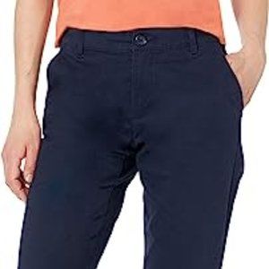 Amazon Essentials Women's Navy Mid-Rise Slim-Fit Straight Leg Khaki Pants 12